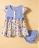 CUCUMBER Interlock Knit Cap Sleeves Frock With Bunny Print & Bloomer - Blue