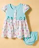 CUCUMBER Interlock Knit Cap Sleeves Frock With Flora Print & Bloomer - Aqua