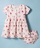 CUCUMBER Interlock Knit Sleeveless Mushroom Printed Frock with Bloomer - Peach