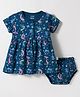CUCUMBER Interlock Knit Sleeveless Butterfly Printed Frock with Bloomer - Navy Blue