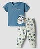 CUCUMBER Knitted Half Sleeves T-Shirt & Pajama Night Suit with Beach Theme Print - Teal Blue