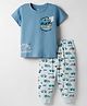 CUCUMBER Knitted Half Sleeves T-Shirt & Pajama Night Suit with Racing Print - Teal Blue