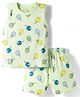 CUCUMBER Knit Sleeveless T-Shirt & Shorts Co-ord Night Suit With Table Tennis Print - Neon Green