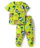 Babyhug Cotton Knit Half Sleeves T-Shirt & Pyjama Co-ord Night Suit With Animal Print - Green
