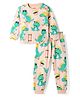 Babyhug Cotton Knit Half Sleeves T-Shirt & Pyjama Co-ord Night Suit With Dino Print - Pink