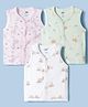 Pink Rabbit Sinker Knit Sleeveless Animal Printed Jhablas Pack of 3 - Light Green Pink & Grey
