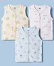 Pink Rabbit Sinker Knit Sleeveless Vehicles & Animal Printed Jhablas Pack of 3 - Light Blue Yellow & Pink