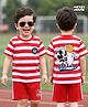 Babyhug Disney Single Jersey Knit Half Sleeves T-Shirt & Shorts Set with Front & Back Mickey Mouse Print - Red & White