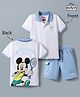 Babyhug Disney 100% Cotton Knit Half Sleeves Polo T-Shirt With Shorts Set With Mickey Mouse Graphic - Light Blue