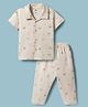 Pink Rabbit Interlock Knit Half Sleeves Co-ords Shirt & Pajama Night Suit with Ship Print - Beige