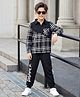OLLINGTON ST. Sinker Knit Full Sleeves Shirt & Joggers Set With Checks & Text Print - Black & White