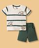 Be Baby Cotton Knit Half Sleeves T-Shirt & Shorts Set With Teddy Bear Applique - Green