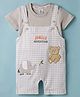Be Baby Cotton Knit Half Sleeves T-Shirt & Checkered Dungaree Set with Jungle Theme Embroidery  - Grey