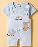 Be Baby Cotton Knit Half Sleeves T-Shirt & Checkered Dungaree Set with Jungle Theme Embroidery  - Light Blue