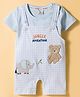 Be Baby Cotton Knit Half Sleeves T-Shirt & Checkered Dungaree Set with Jungle Theme Embroidery  - Light Blue