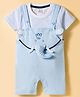 Be Baby Cotton Knit Half Sleeves Striped T-Shirt & Dungaree with Elephant Applique - Tan