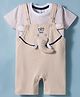 Be Baby Cotton Knit Half Sleeves Striped T-Shirt & Dungaree with Elephant Applique - Tan