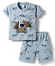 Be Baby Cotton Knit Half Sleeves T-Shirt & Shorts Set With Dog Print & Applique - Light Blue