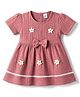 Be Baby Cotton Knit Half Sleeves One Piece Frock With Floral Applique - Coral