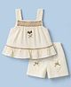 Be Baby Cotton Knit Sleeveless Top & Shorts Set with Polka Dot Print & Heart Applique - Beige