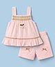 Be Baby Cotton Knit Sleeveless Top & Shorts Set with Polka Dot Print & Heart Applique - Peach