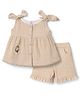 Be Baby Cotton Knit Sleeveless Top & Shorts Set with Floral Applique - Beige