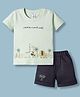 Be Baby Cotton Knit Half Sleeves T-Shirt & Shorts Set with Jungle Theme Print - Light Green & Charcoal Grey