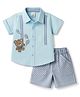 Be Baby Cotton Knit Half Sleeves Shirt & Striped Shorts Set With Bear Embroidery - Blue