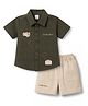 Be Baby Cotton Knit Half Sleeves Aeroplane Embroidered Shirt & Shorts Set - Olive Green