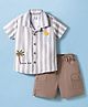 Be Baby Cotton Knit Half Sleeves Striped Shirt & Shorts Set with Coconut Tree Patch Detailing - Beige & Brown