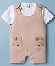 Be Baby Cotton Knit Half Sleeves Space Theme Printed T-Shirt & Dungaree with Bunny Embroidery - Tan & White