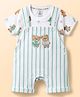 Be Baby 100% Cotton Knit Half Sleeves Striped & Bear Printed & Embroidered Dungaree & Tee - Light Green