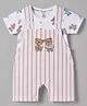 Be Baby 100% Cotton Knit Half Sleeves Striped & Bear Printed & Embroidered Dungaree & Tee - Rust Orange & White