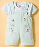 Be Baby Cotton Knit Half Sleeves Striped T-Shirt & Dungaree with Nautical Theme Embroidery - Sea Green