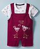 Be Baby Cotton Knit Half Sleeves T-Shirt & Dungaree with Animal Print & Patch - Maroon & White