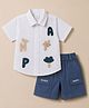 Be Baby Cotton Knit Half Sleeves Shirt & Shorts Set with Alphabet Patches - White & Navy Blue