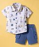 Be Baby Cotton Knit Half Sleeves Shirt & Shorts Set with Games Print - Navy Blue & White