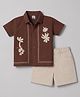 Be Baby Cotton Knit Half Sleeves Embroidered Shirt & Shorts Set - Brown & Offwhite