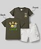 Be Baby Cotton Knit Half Sleeves T-Shirt & Shorts Set With Front & Back Tropical Print & Embroidery - Green & White
