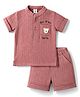 Be Baby Cotton Knit Half Sleeves T-Shirt & Shorts Set With Bear Detailing - Peach