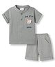 Be Baby Cotton Knit Half Sleeves T-Shirt & Shorts Set With Bear Detailing - Olive Green