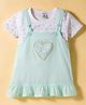 Be Baby Cotton Knit Frock & Half Sleeves Inner Tee With Floral Print & Applique - Blue & White