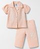Be Baby Cotton Knit Half Sleeves Floral Embroidered Shirt & Pyjama Night Suit - Light Pink