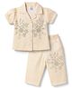 Be Baby Cotton Knit Half Sleeves Floral Embroidered Shirt & Pyjama Night Suit - Cream