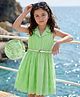 Hola Bonita Cotton Woven Sleeveless Schiffli Dress With Floral Embroidery & Belt - Green
