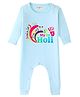 BLUSHES 100% Cotton Knit Holi Theme Full Sleeves My 1st Holi Text Printed Romper - Aqua Blue