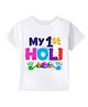 BLUSHES 100% Cotton Knit Holi Theme Half Sleeves My 1st Holi Text Printed Tee - White