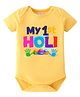 BLUSHES 100% Cotton Knit Holi Theme Half Sleeves My 1st Holi Text Printed Onesie - Yellow