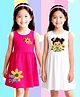 NUSYL Pure Cotton Knit Pack Of 2 Sleeveless Girl & Floral Printed Dresses - Dark Pink & White