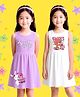 NUSYL Cotton Knit Pack Of 2 Sleeveless Bunny & Bear Printed Dresses - Lilac & White